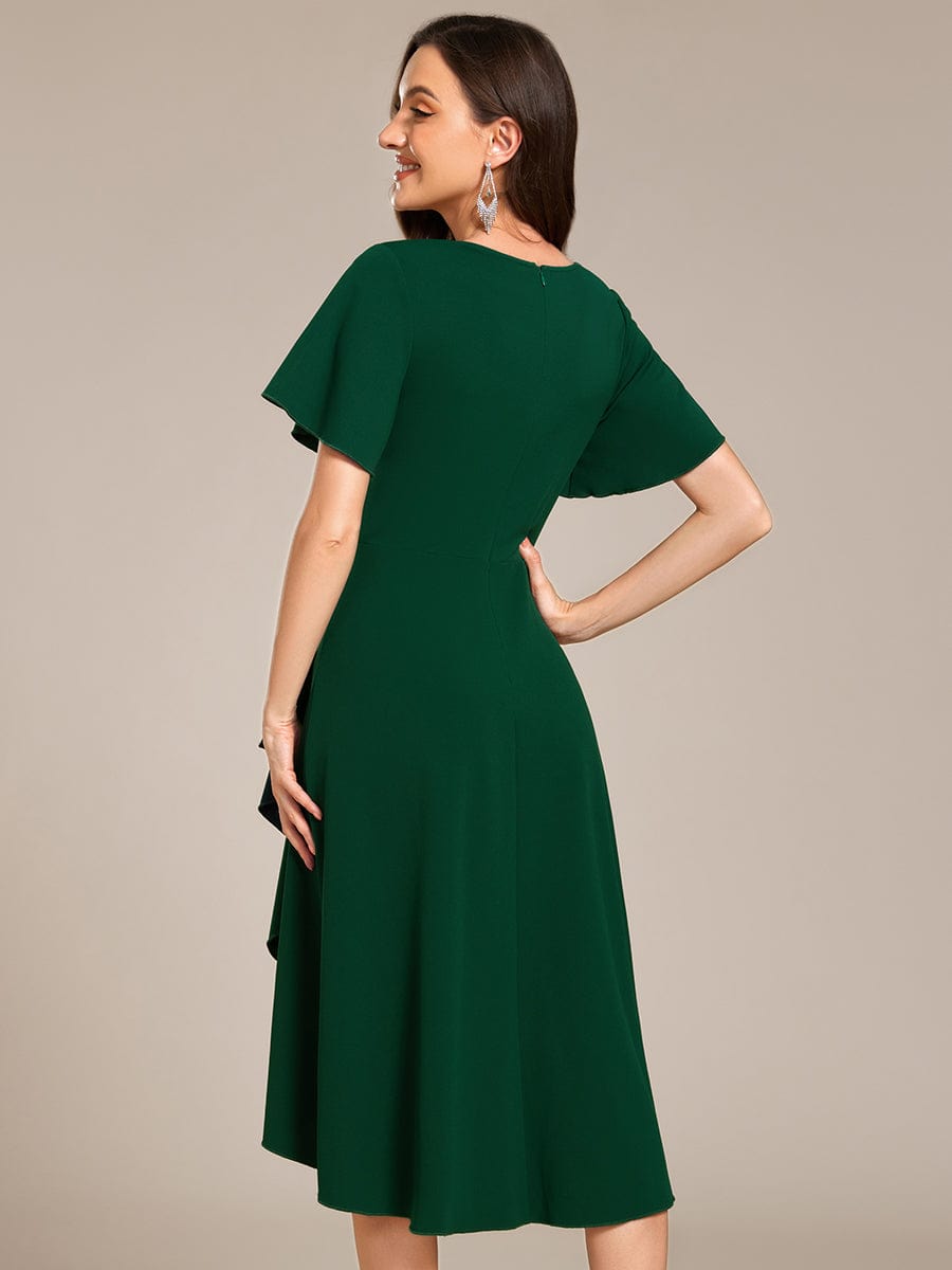 High-Stretch V-neck Midi Wedding Guest Dress #color_Dark Green