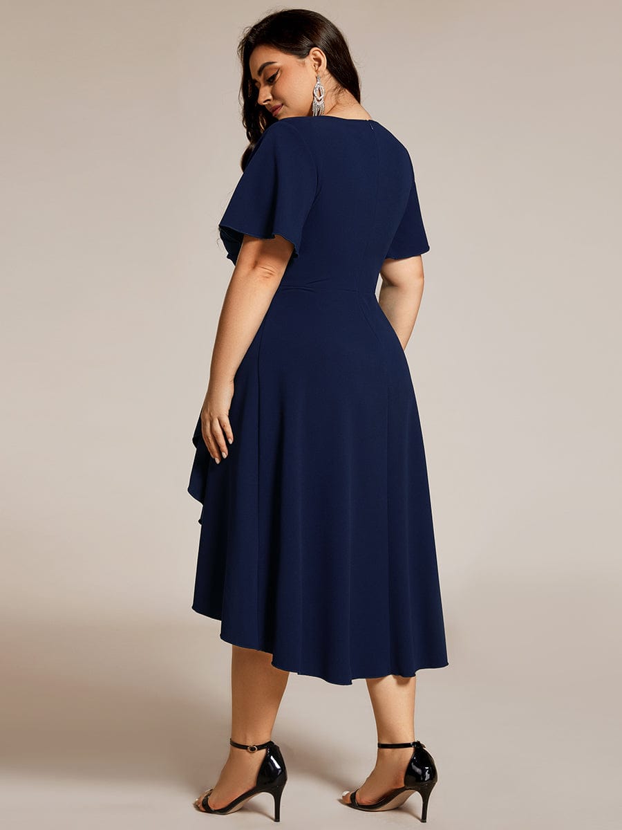 High-Stretch V-neck Midi Wedding Guest Dress #color_Navy Blue