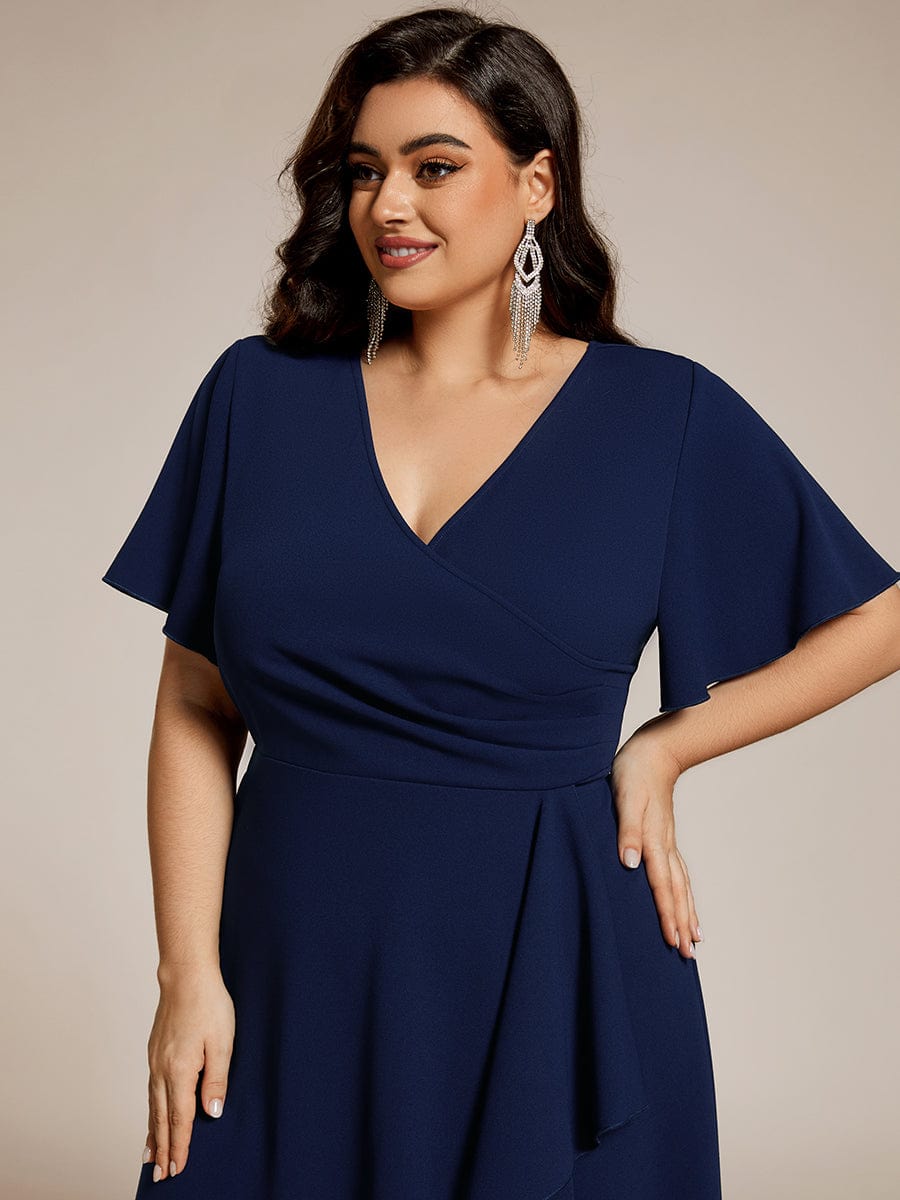 High-Stretch V-neck Midi Wedding Guest Dress #color_Navy Blue