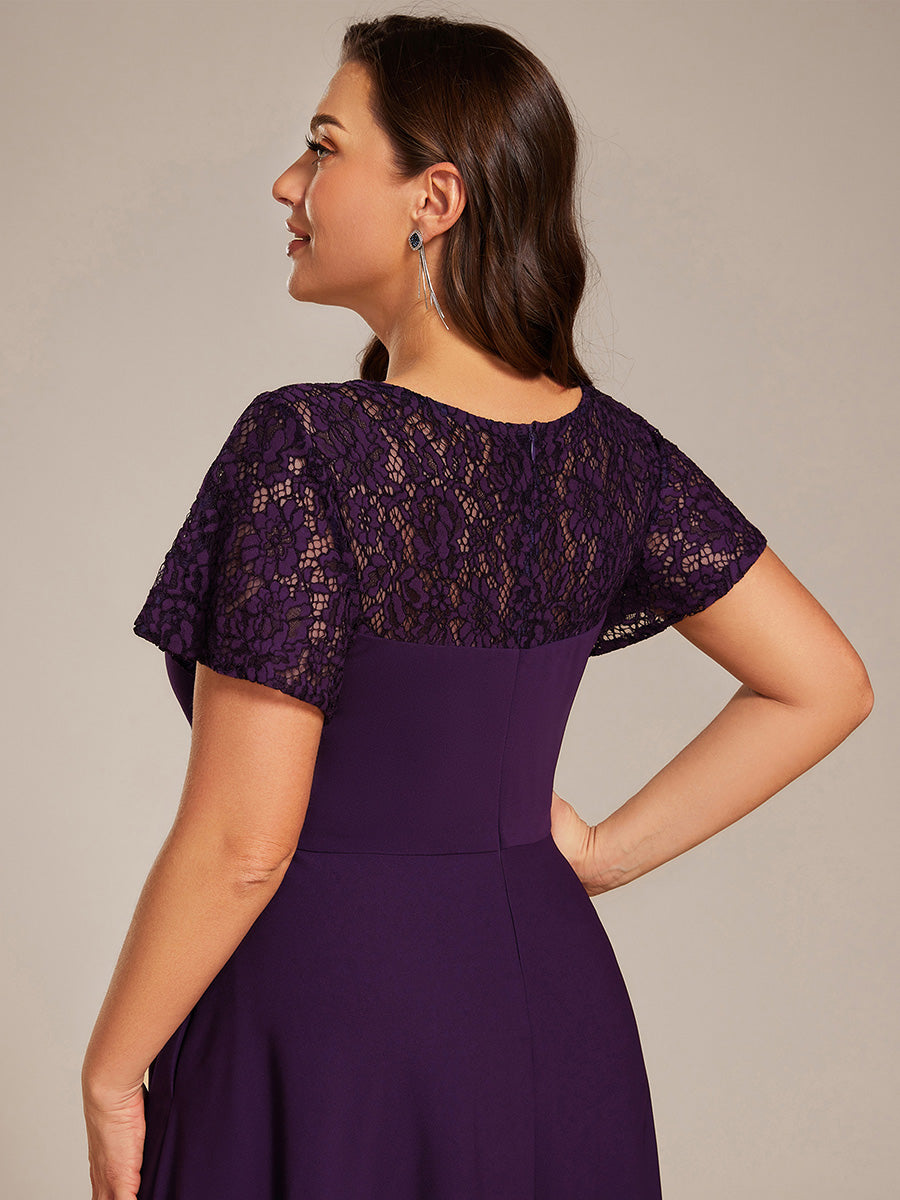 Short Sleeves A-Line Midi Wedding Guest Dress with Pockets #color_Dark Purple