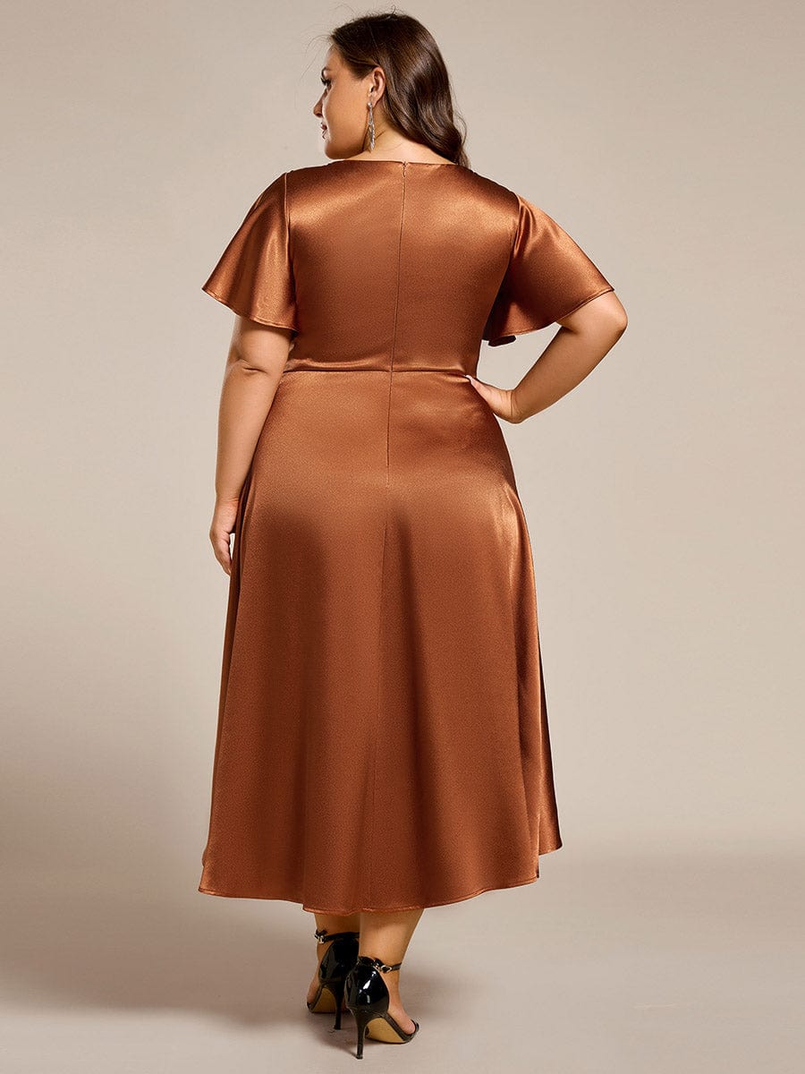 Plus Size Satin Midi Wedding Guest Dress with Pockets #color_Copper