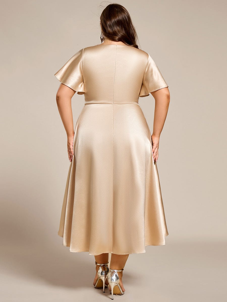 Plus Size Satin Midi Wedding Guest Dress with Pockets #color_Champagne