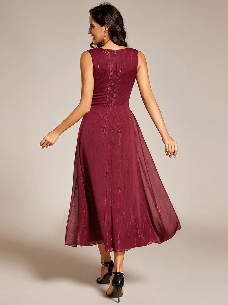 Glitter Sleeveless A-Line Midi Wedding Guest Dress with Ruffled Hem #color_Burgundy
