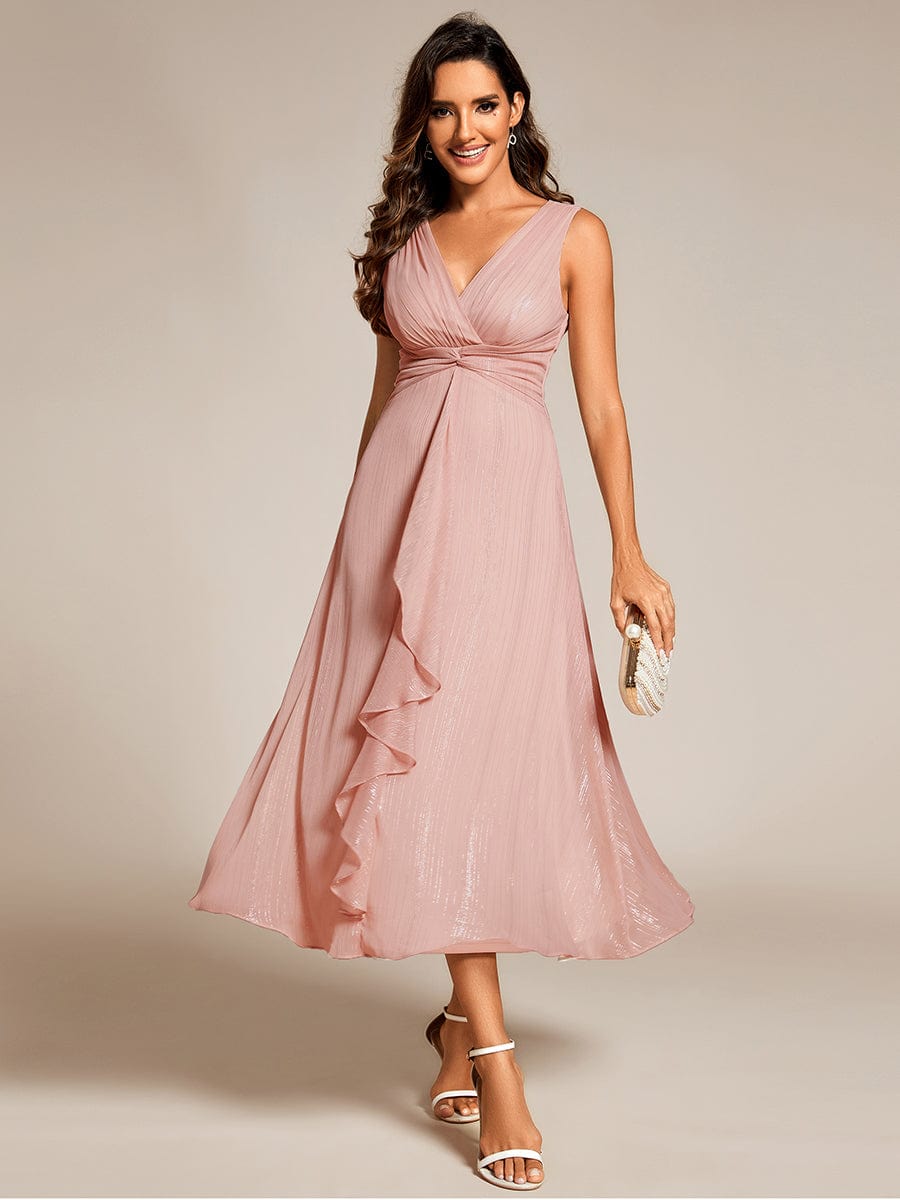 Glitter Sleeveless A-Line Midi Wedding Guest Dress with Ruffled Hem #color_Dusty Rose
