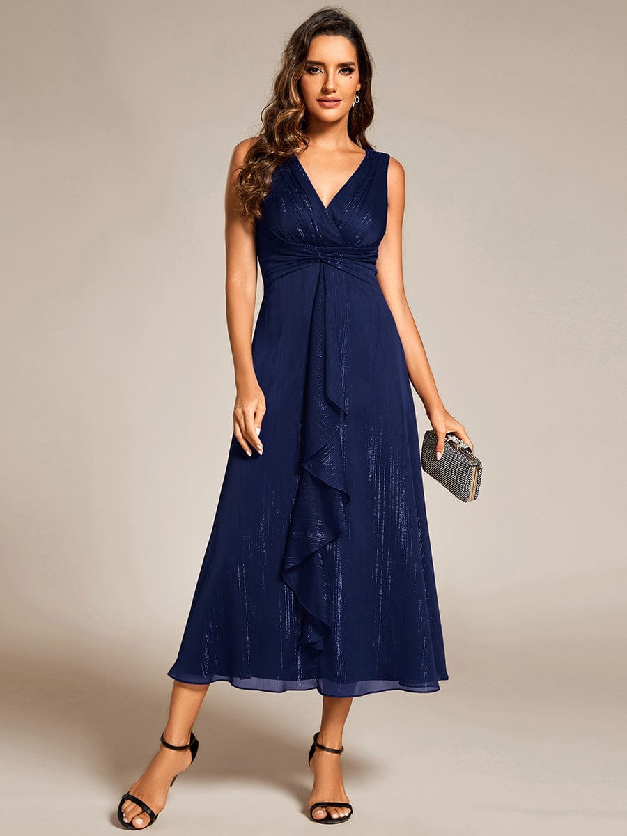 Glitter Sleeveless A-Line Midi Wedding Guest Dress with Ruffled Hem #color_Navy Blue