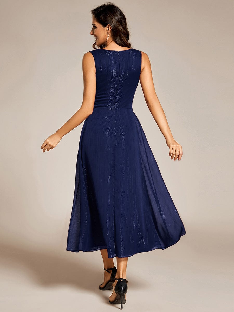 Glitter Sleeveless A-Line Midi Wedding Guest Dress with Ruffled Hem #color_Navy Blue