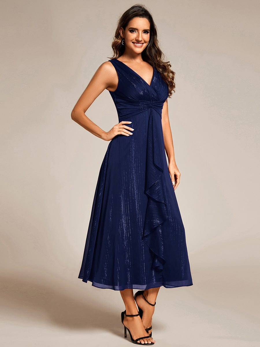 Glitter Sleeveless A-Line Midi Wedding Guest Dress with Ruffled Hem #color_Navy Blue