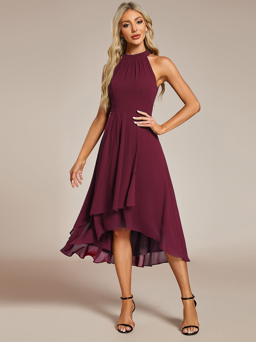 ever POSIE|Midi Halter Neck Chiffon Wedding Guest Dress with Sleeveless and A-Line