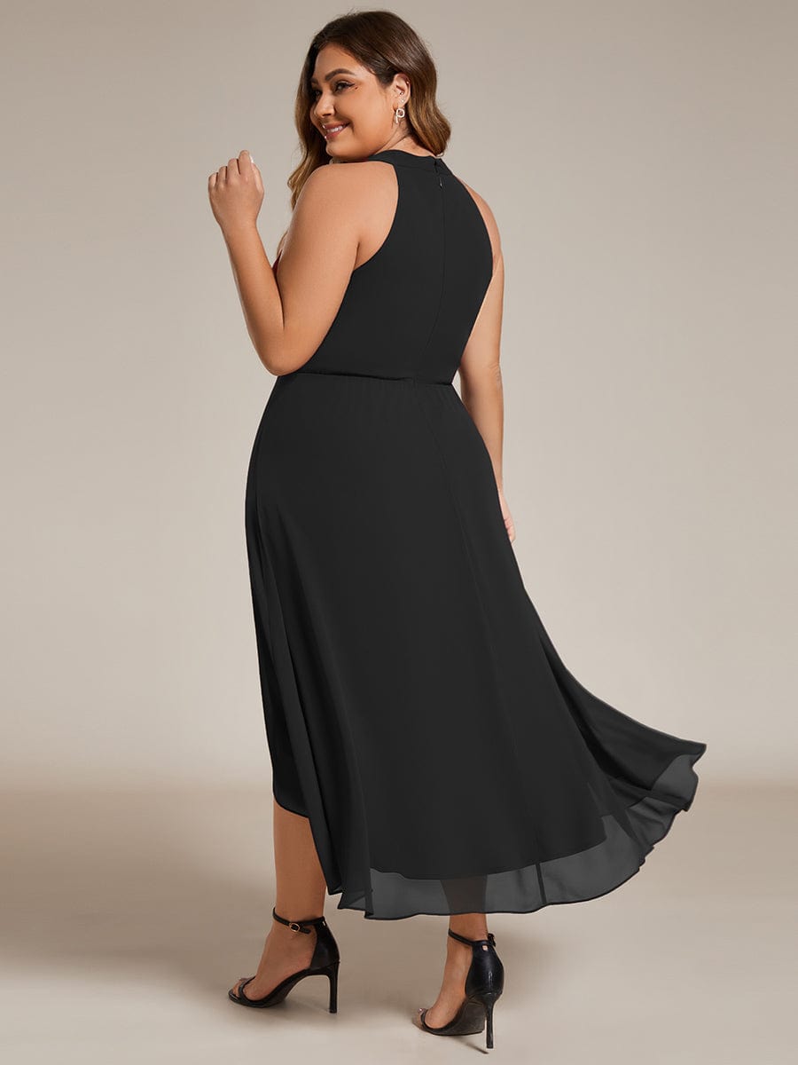 Midi Halter Neck Chiffon Wedding Guest Dress with Sleeveless and A-Line #color_Black