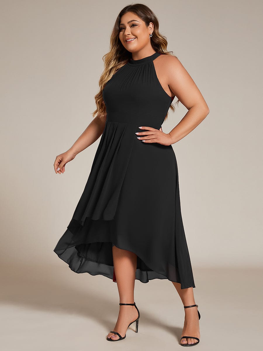 Chic Plus Size Halter Neck Chiffon Midi Wedding Guest Dress - Ever-Pretty US