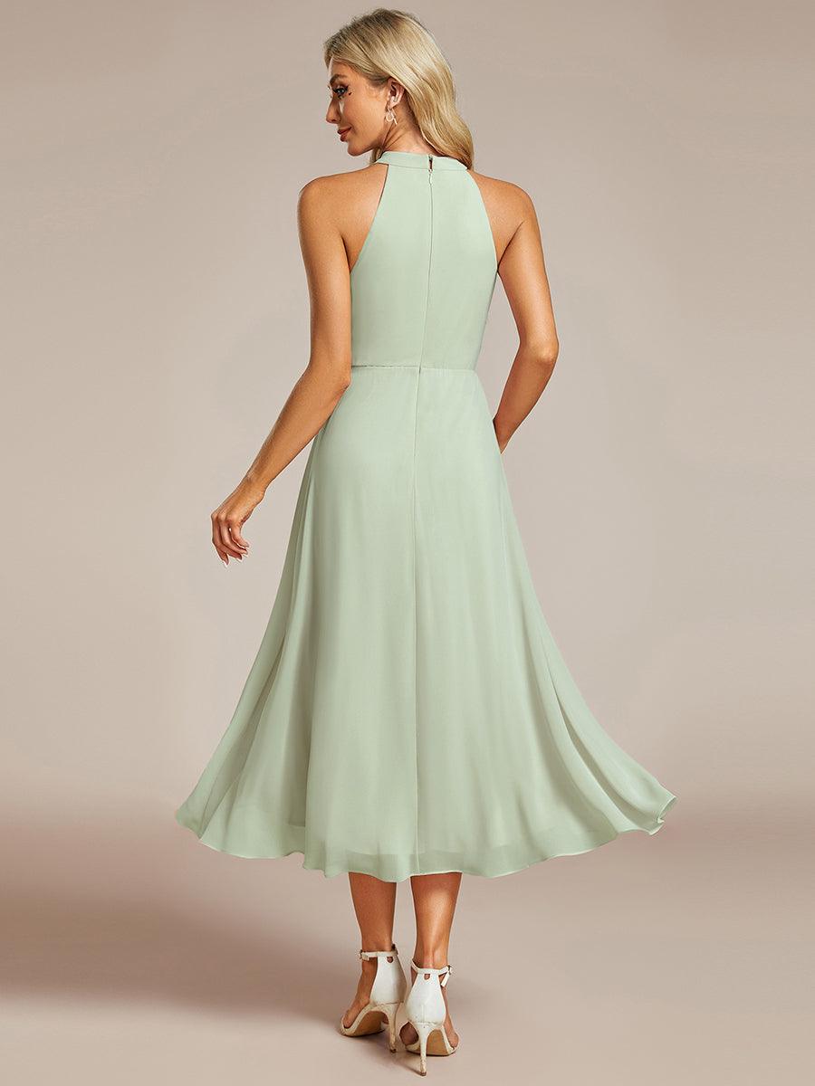 Midi Halter Neck Chiffon Wedding Guest Dress with Sleeveless and A-Line #color_Mint Green