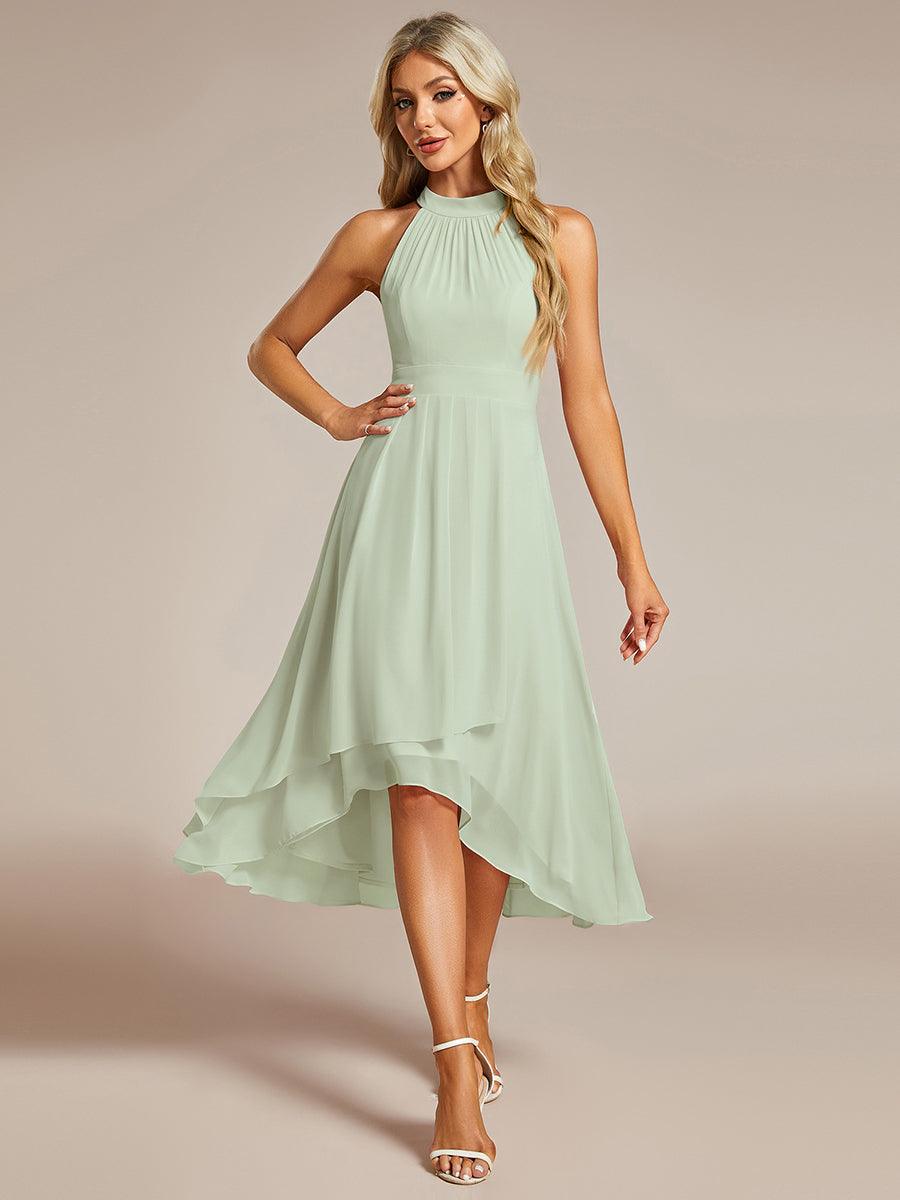 Midi Halter Neck Chiffon Wedding Guest Dress with Sleeveless and A-Line #color_Mint Green