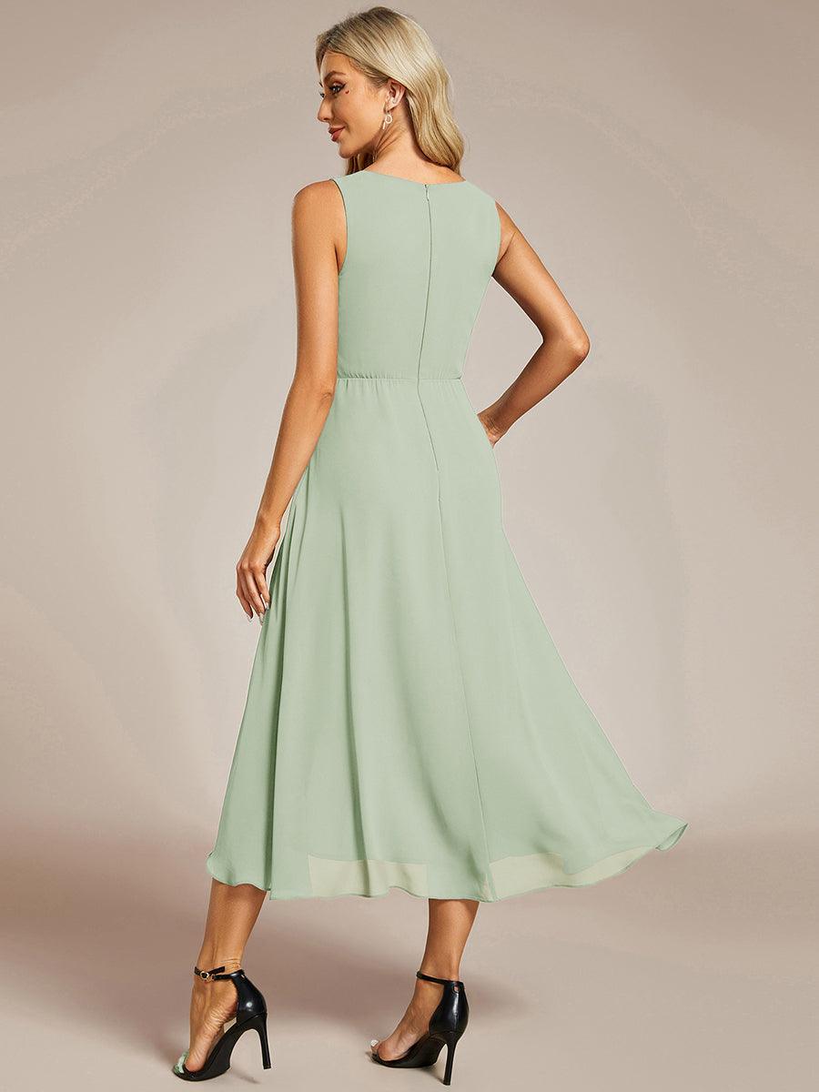 Sleeveless V-Neck High Low Wedding Guest Dress with Floral Applique #color_Mint Green