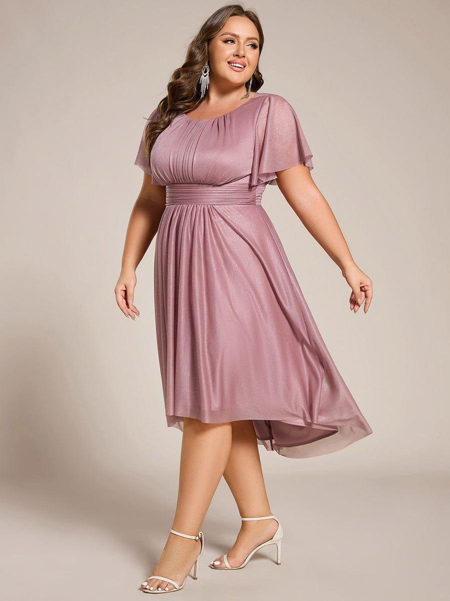 Plus Size Sequin Round Neck Asymmetrical Midi Wedding Guest Dress #color_Purple Orchid