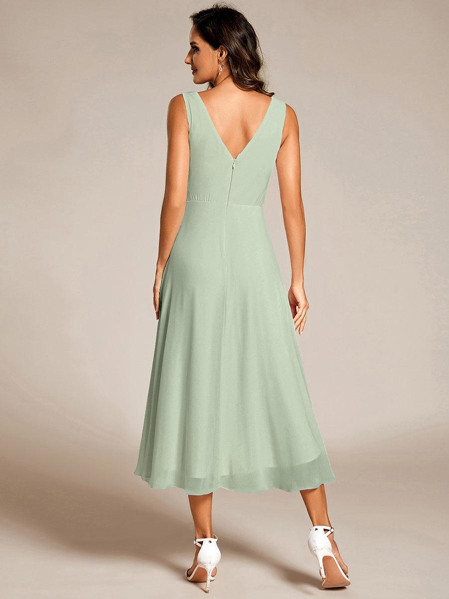 Chic V-Neck Pleated Sleeveless High-Low Chiffon Wedding Guest Dress #color_Mint Green