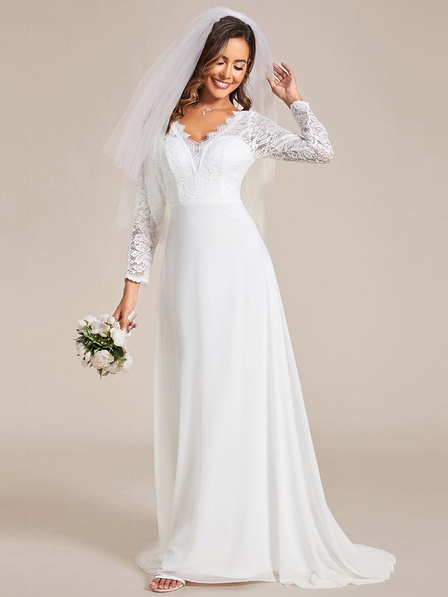 Ever-Pretty Long Sleeves Bodycon V-Neck Lace Top Choir Dress with Chiffon