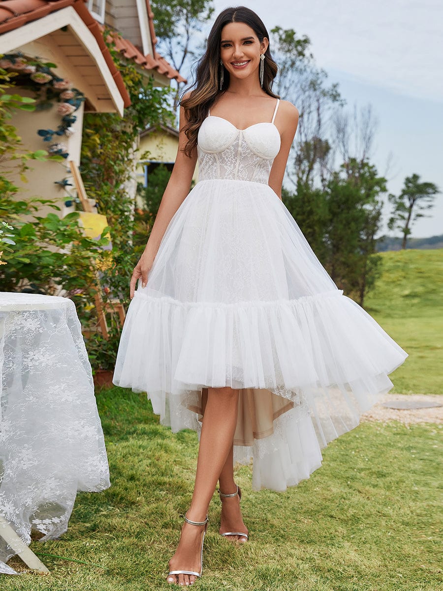 Tulle Corset Top Sweetheart High-Low Wedding Dress #color_Ivory