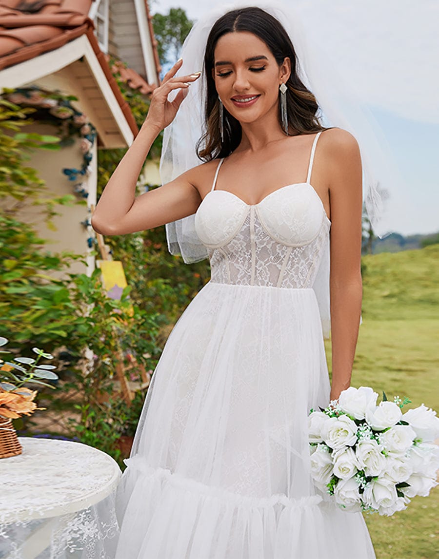 Tulle Corset Top Sweetheart High-Low Wedding Dress #color_Ivory