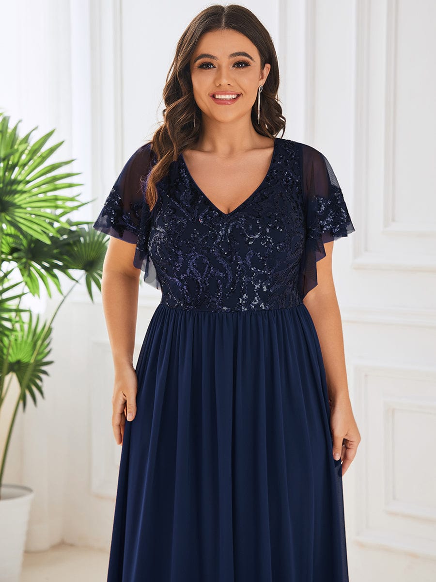 Sequin Short Sleeve Chiffon Mother of the Bride Dress - Ever-Pretty US
