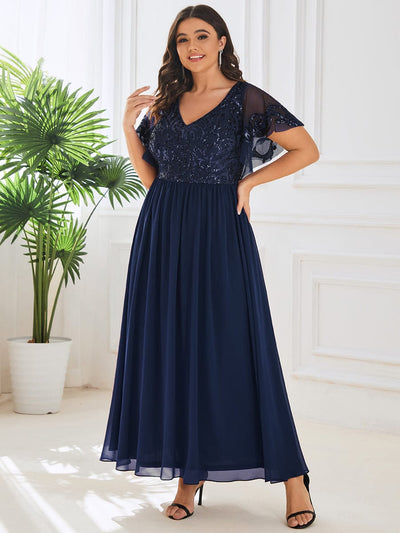 Plus Size Chiffon Short Sleeve V-Neck A-Line Mother of the Bride Dress ...