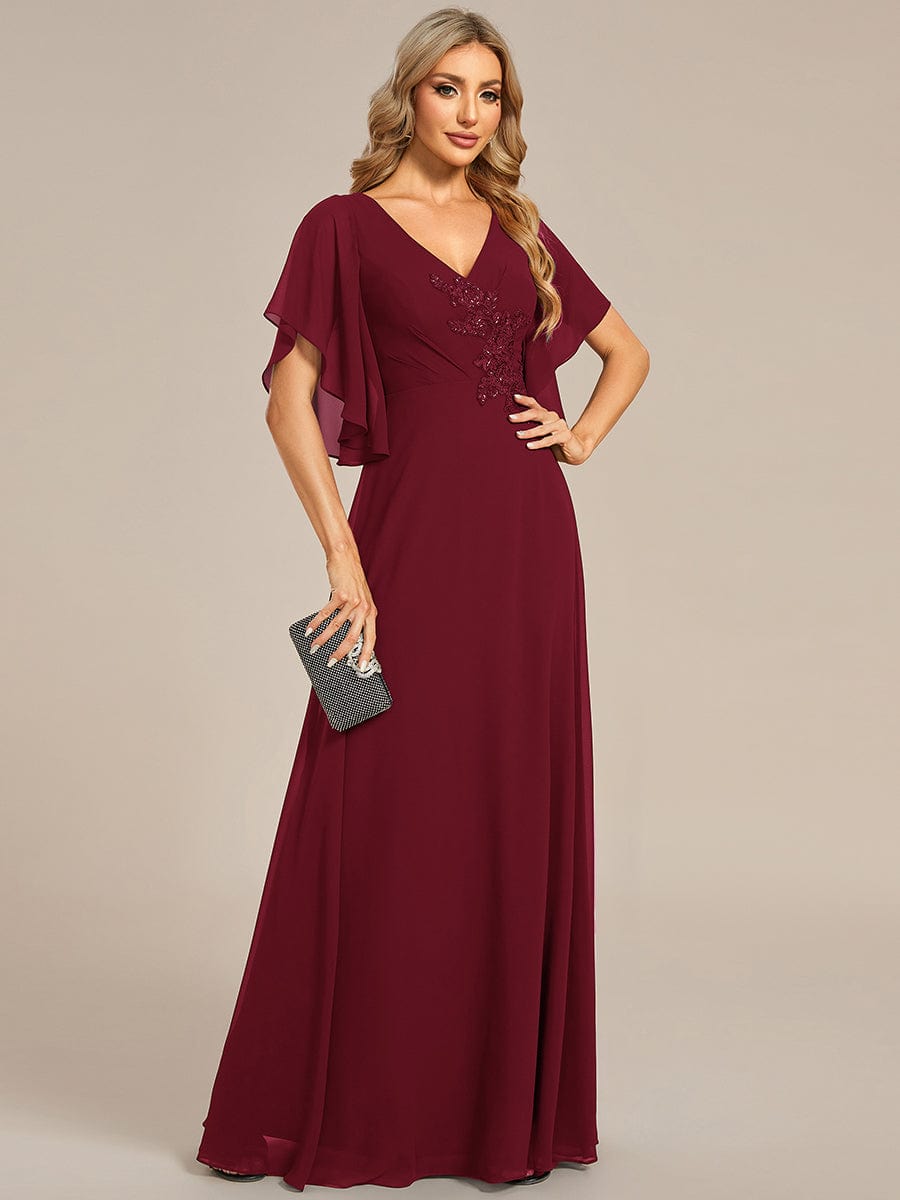 Elegant V Neck Half Sleeves Chiffon Mother Of The Bride Dress With Applique Ever Pretty Us 6475