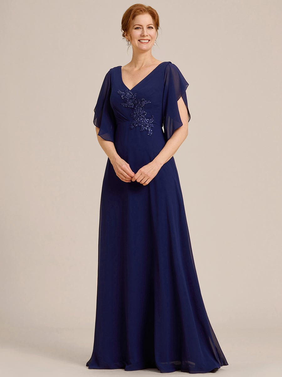 ever LORIE|Half Sleeves Top Applique Decoration Chiffon Mother of the Bride Dress