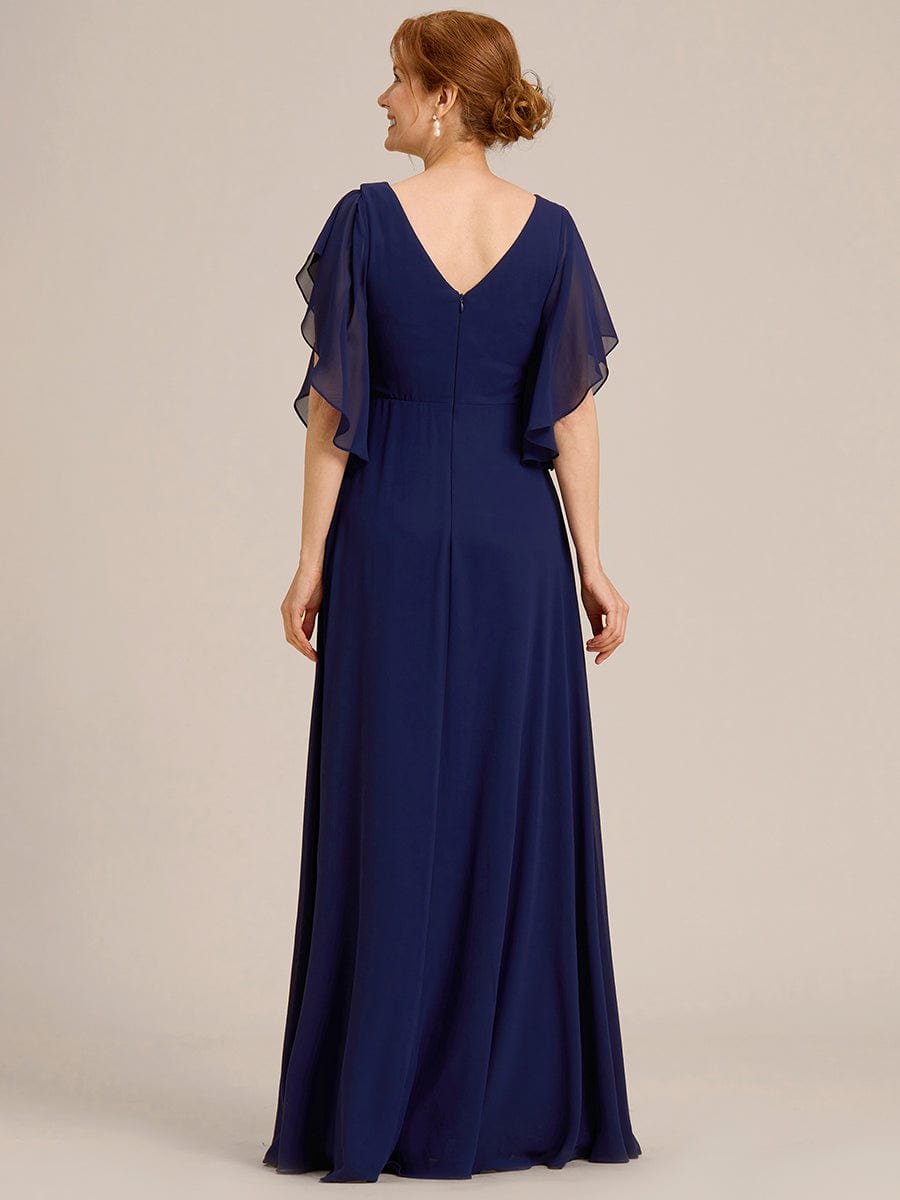 Half Sleeves Top Applique Decoration Chiffon Mother of the Bride Dress #color_Navy Blue