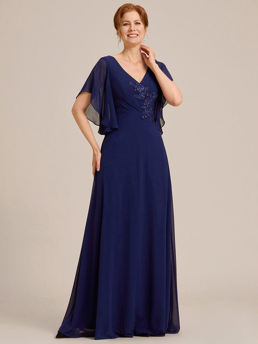 Half Sleeves Top Applique Decoration Chiffon Mother of the Bride Dress #color_Navy Blue