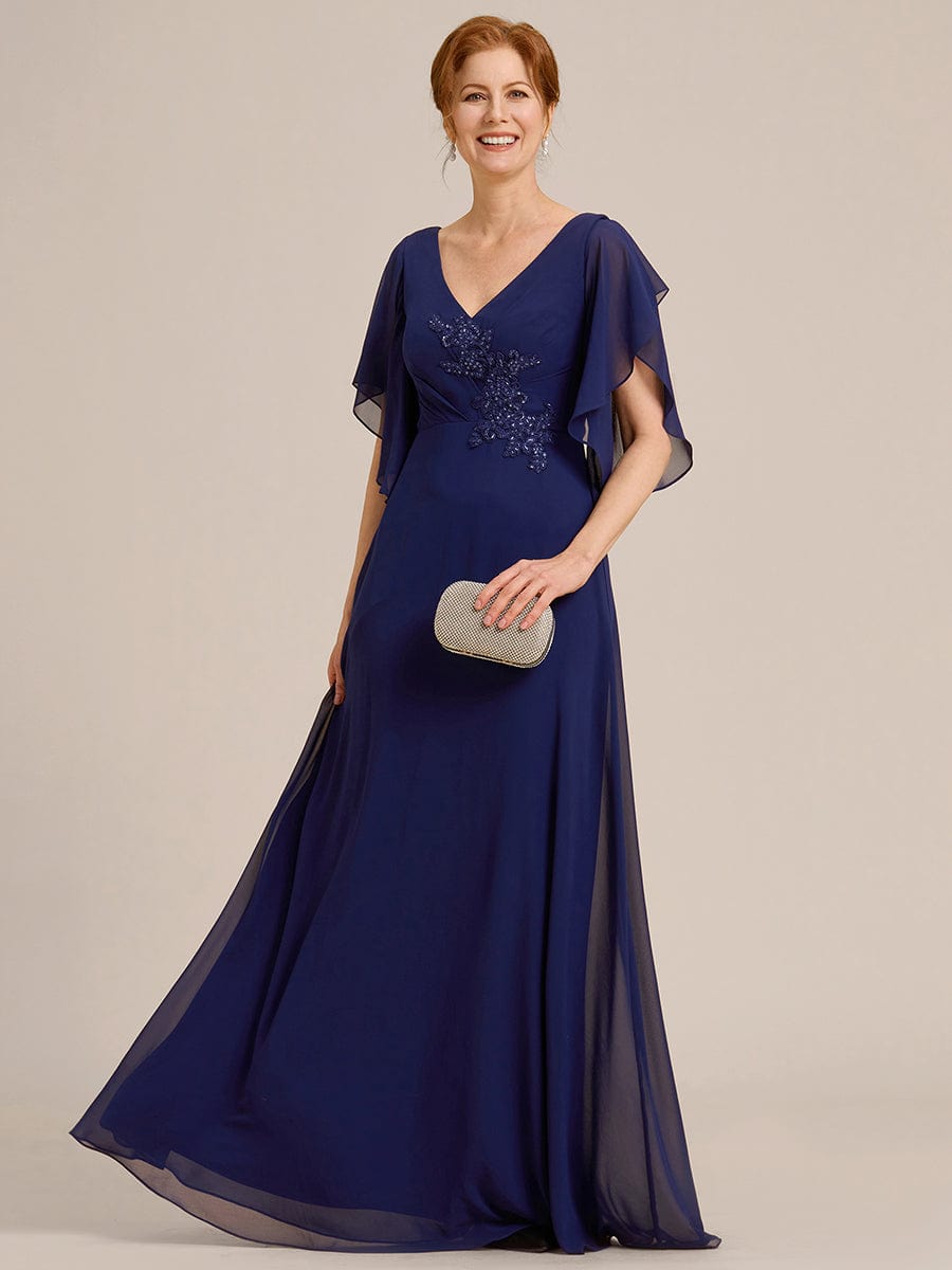 Half Sleeves Top Applique Decoration Chiffon Mother of the Bride Dress #color_Navy Blue