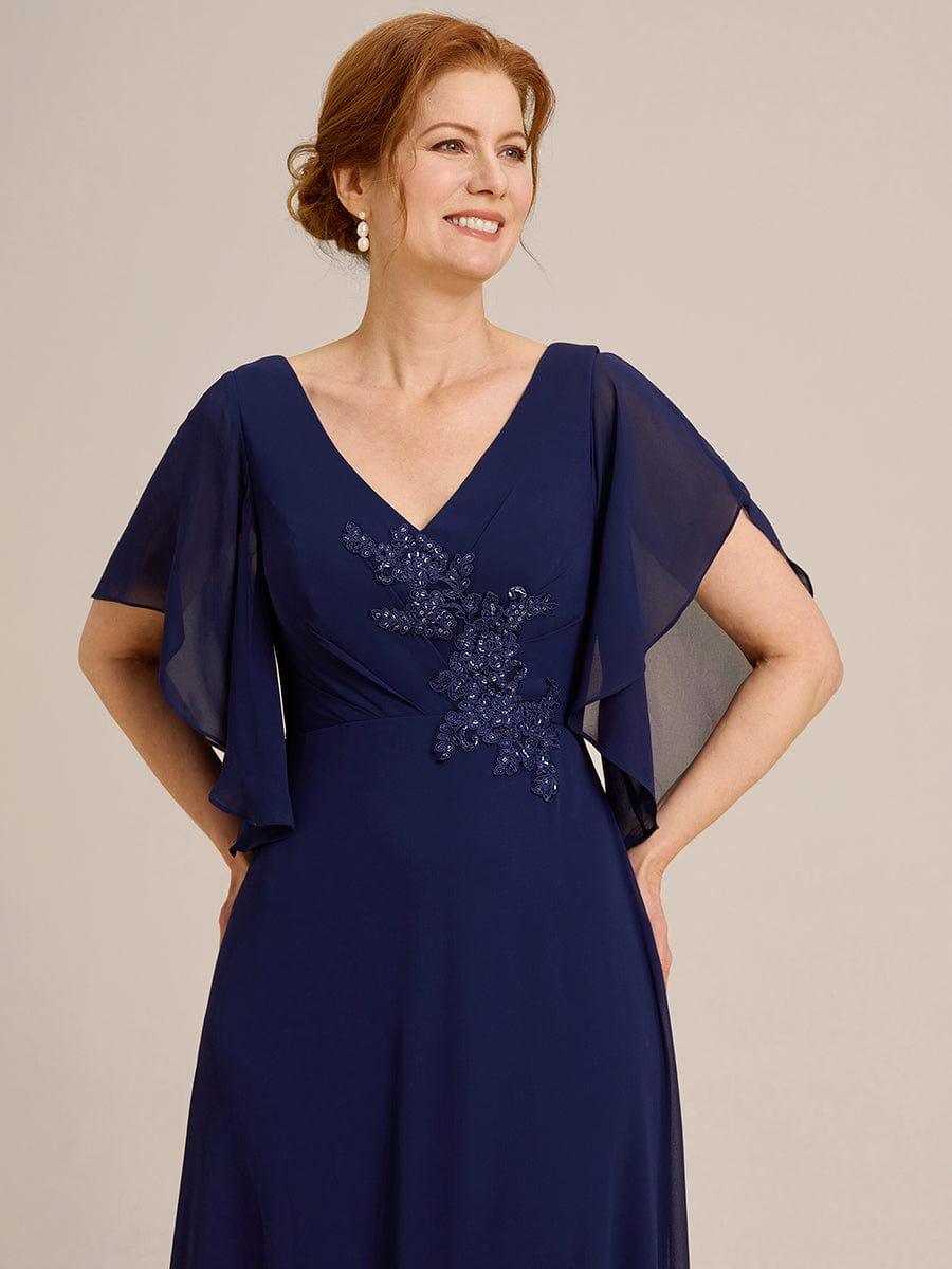 Half Sleeves Top Applique Decoration Chiffon Mother of the Bride Dress #color_Navy Blue