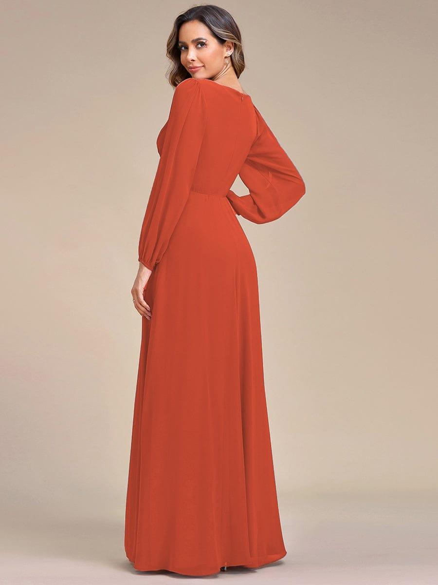 Custom Size Chiffon V-Neckline Long Sleeve Formal Evening Dress #color_Burnt Orange