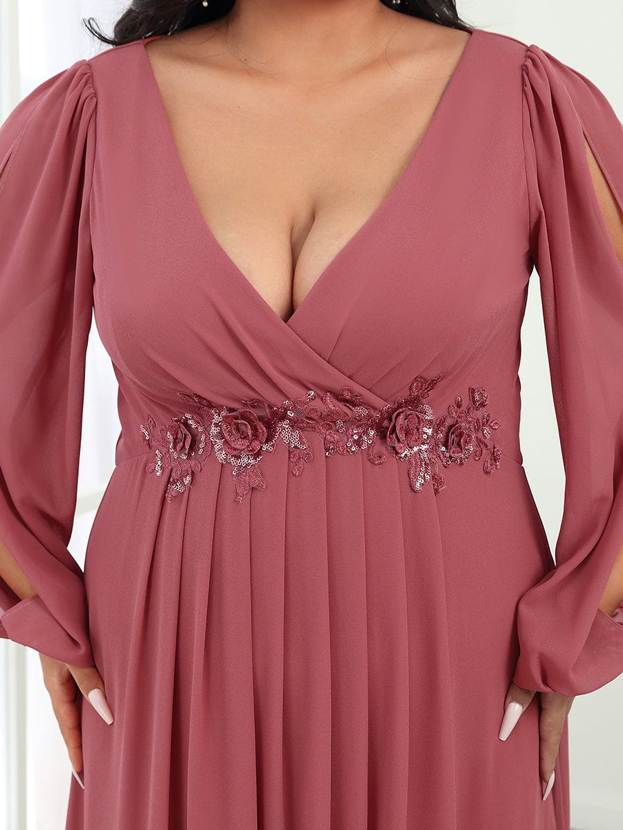 Stylish Plus Size Chiffon Formal Evening Dresses with Long Lantern Sleeves #color_Cameo Brown