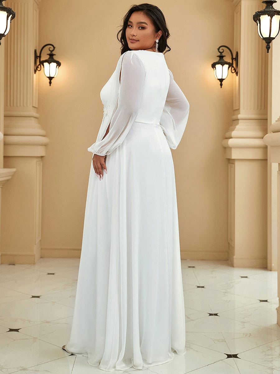 Custom Size Chiffon V-Neckline Long Sleeve Formal Evening Dress #color_Cream