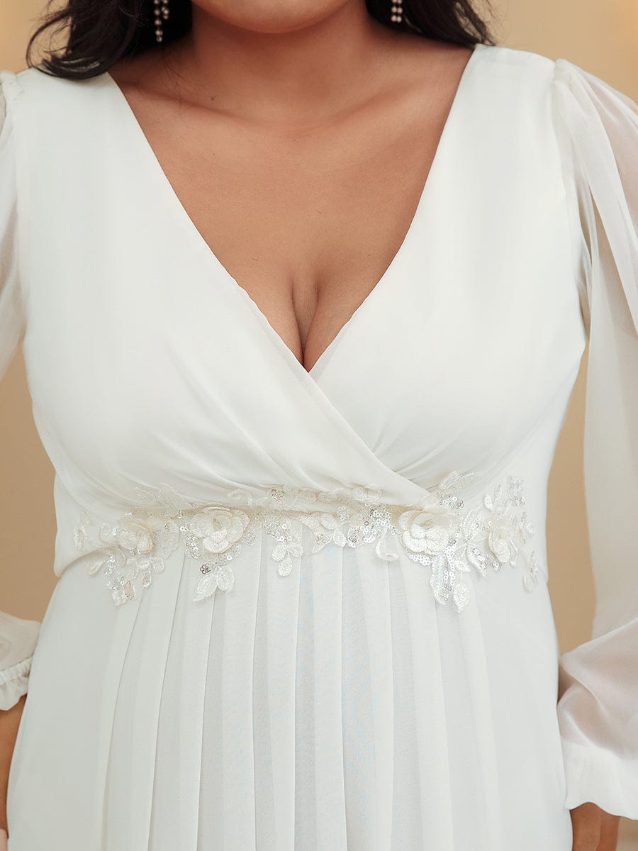 Stylish Plus Size Chiffon Formal Evening Dresses with Long Lantern Sleeves #color_Cream