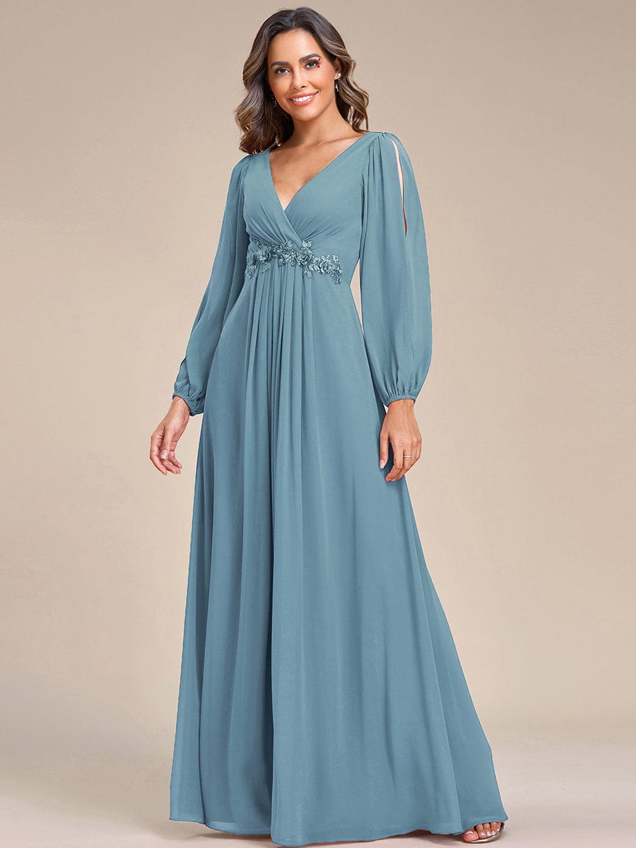 Chiffon V-Neckline Long Sleeve Formal Evening Dress
