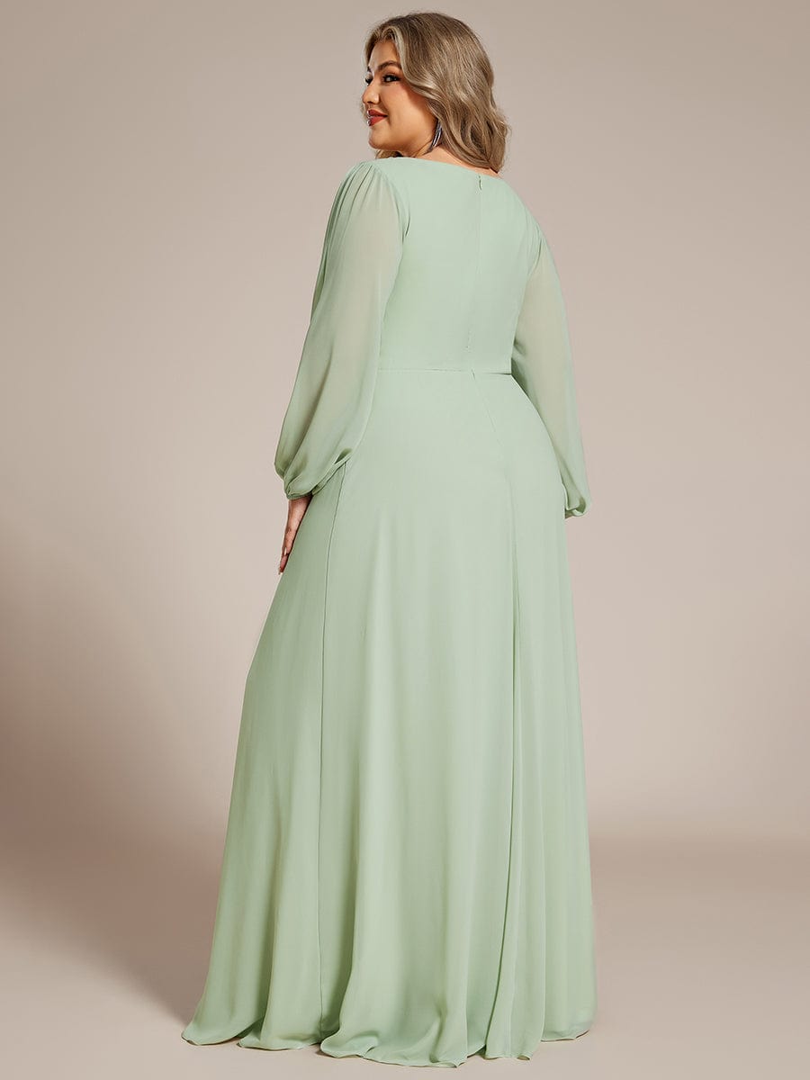 Elegant Chiffon V-Neckline Long Sleeve Formal Evening Dress #color_Mint Green