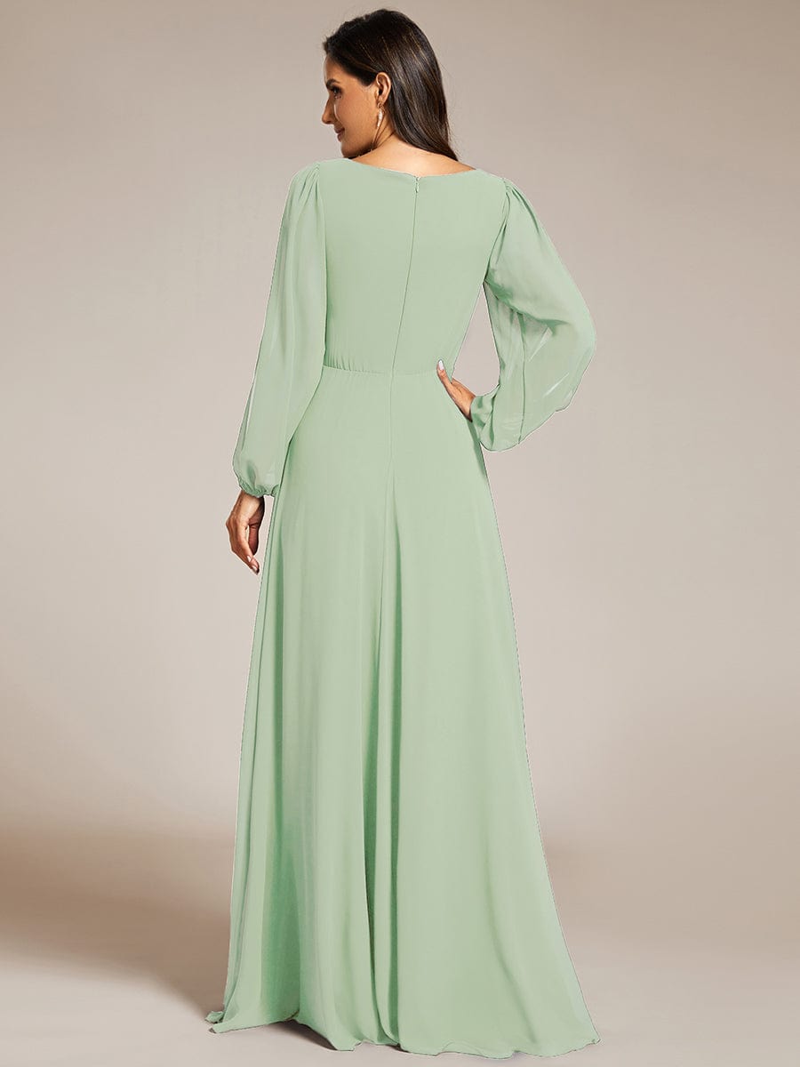 Elegant Chiffon V-Neckline Long Sleeve Formal Evening Dress #color_Mint Green