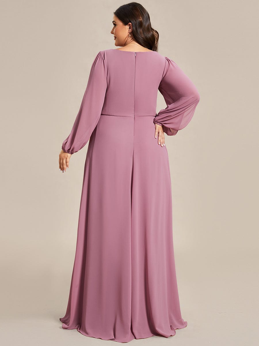 Elegant Chiffon V-Neckline Long Sleeve Formal Evening Dress #color_Purple Orchid