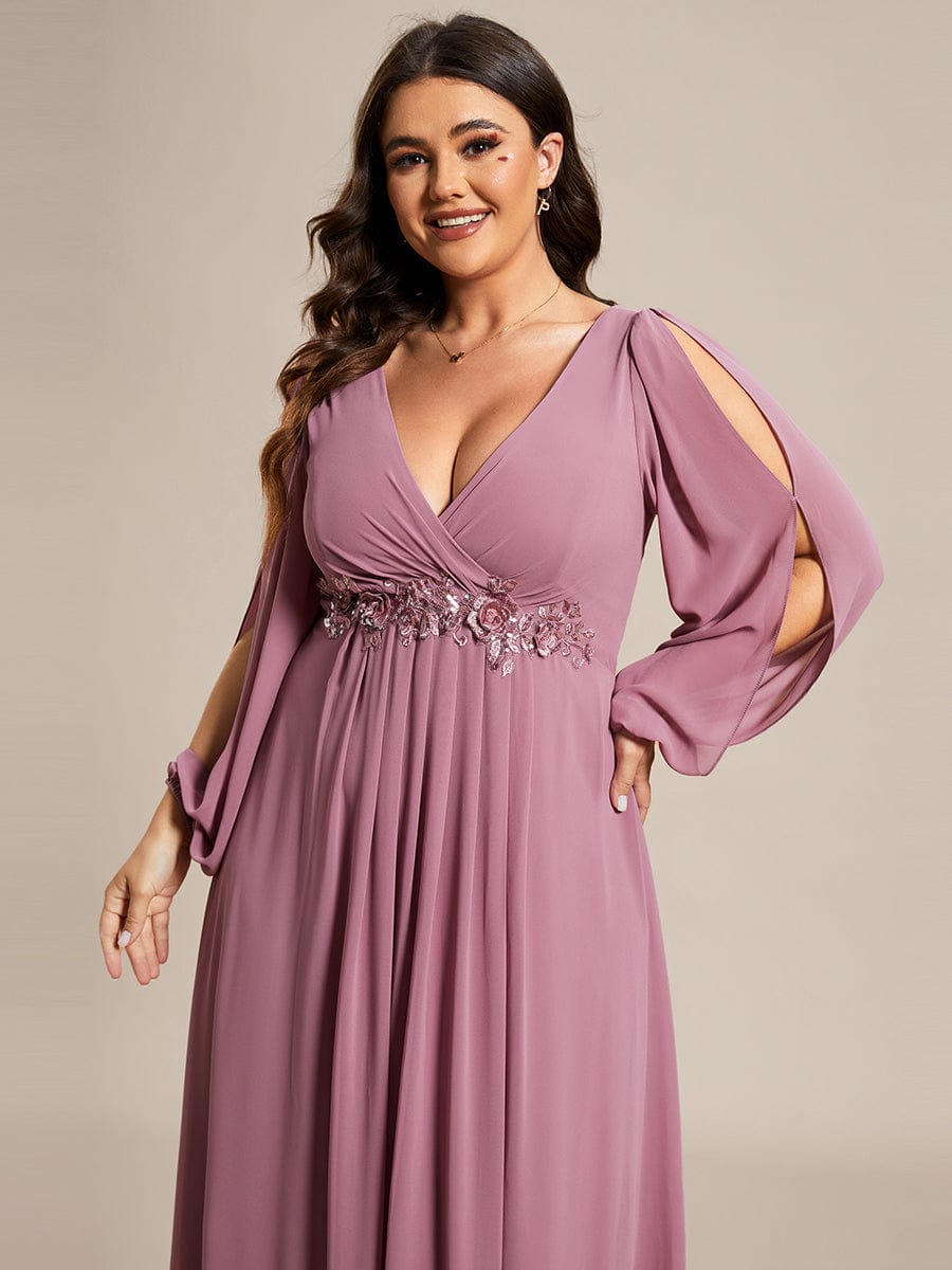 Elegant Chiffon V-Neckline Long Sleeve Formal Evening Dress #color_Purple Orchid