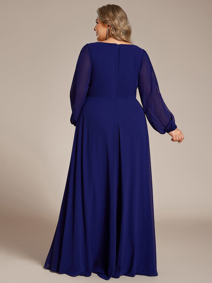 Elegant Chiffon V-Neckline Long Sleeve Formal Evening Dress #color_Royal Blue