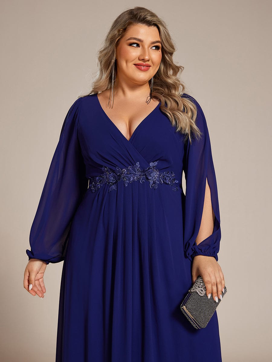 Elegant Chiffon V-Neckline Long Sleeve Formal Evening Dress #color_Royal Blue