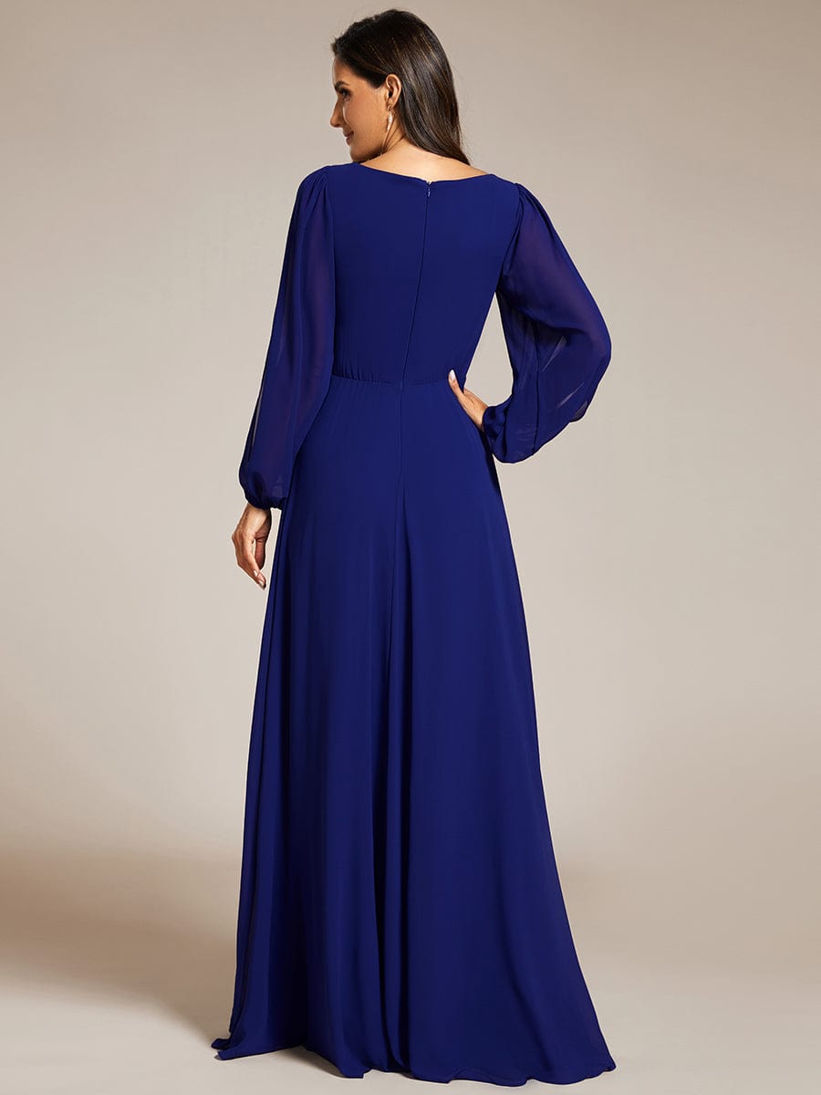 Elegant Chiffon V-Neckline Long Sleeve Formal Evening Dress #color_Royal Blue