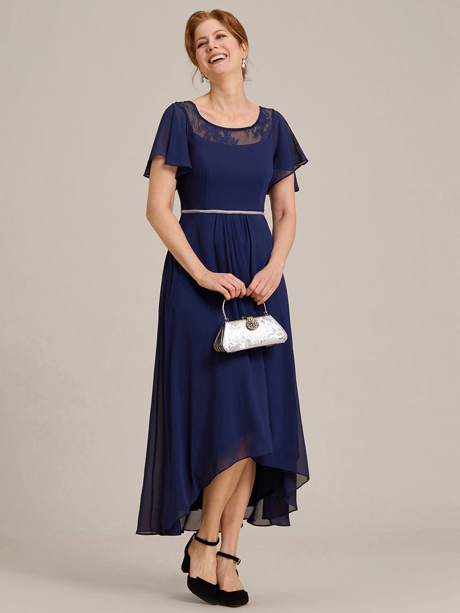 Chiffon Ruffle Sleeves Asymmetrical Hem Mother of the Bride Dress