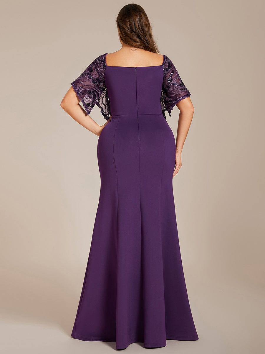 Sexy V Neck Maxi Bodycon Party Dress with Flare Sleeves #Color_Dark Purple