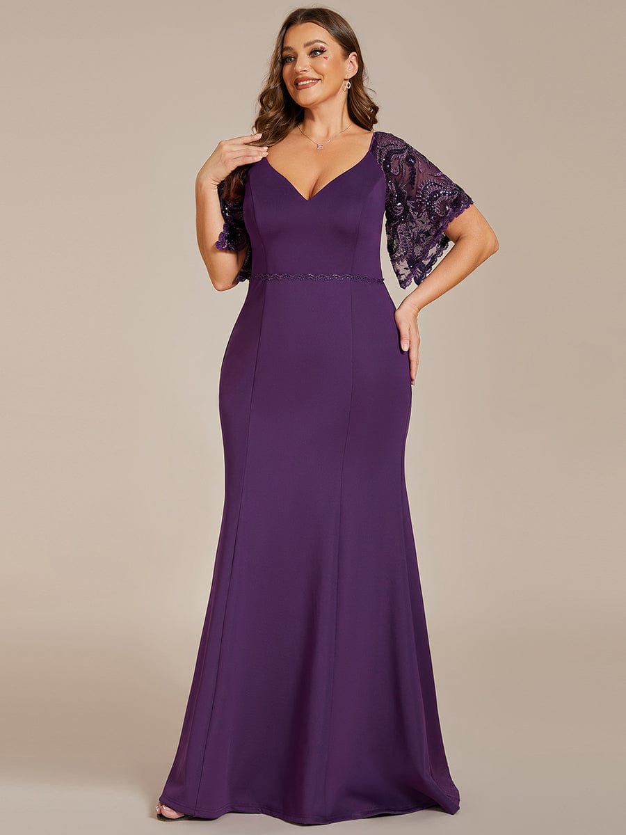 Sexy V Neck Maxi Bodycon Party Dress with Flare Sleeves #Color_Dark Purple