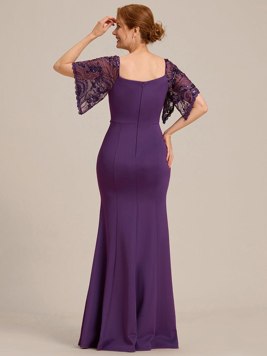 Sexy V Neck Maxi Bodycon Party Dress with Flare Sleeves #Color_Dark Purple