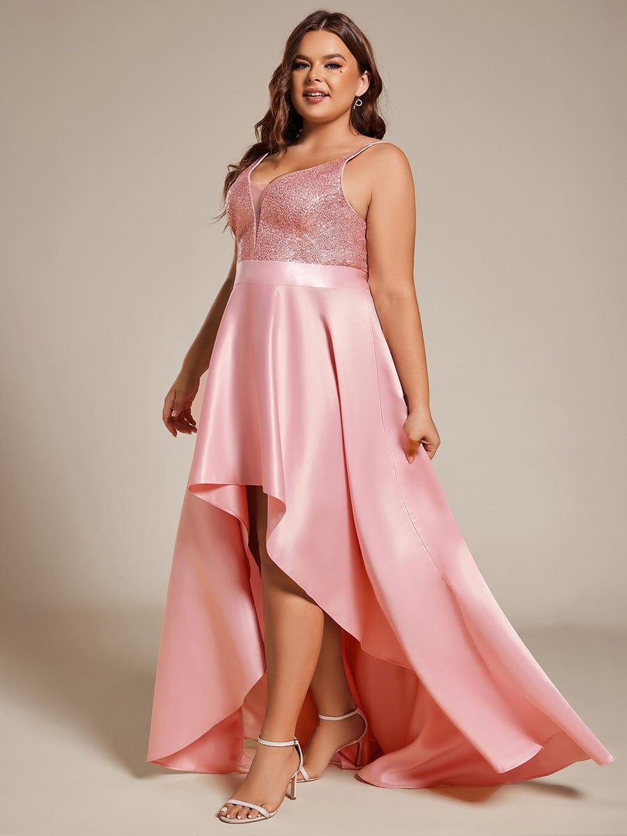 High Low Sleeveless Plus Size Dresses With Sequin for Evening