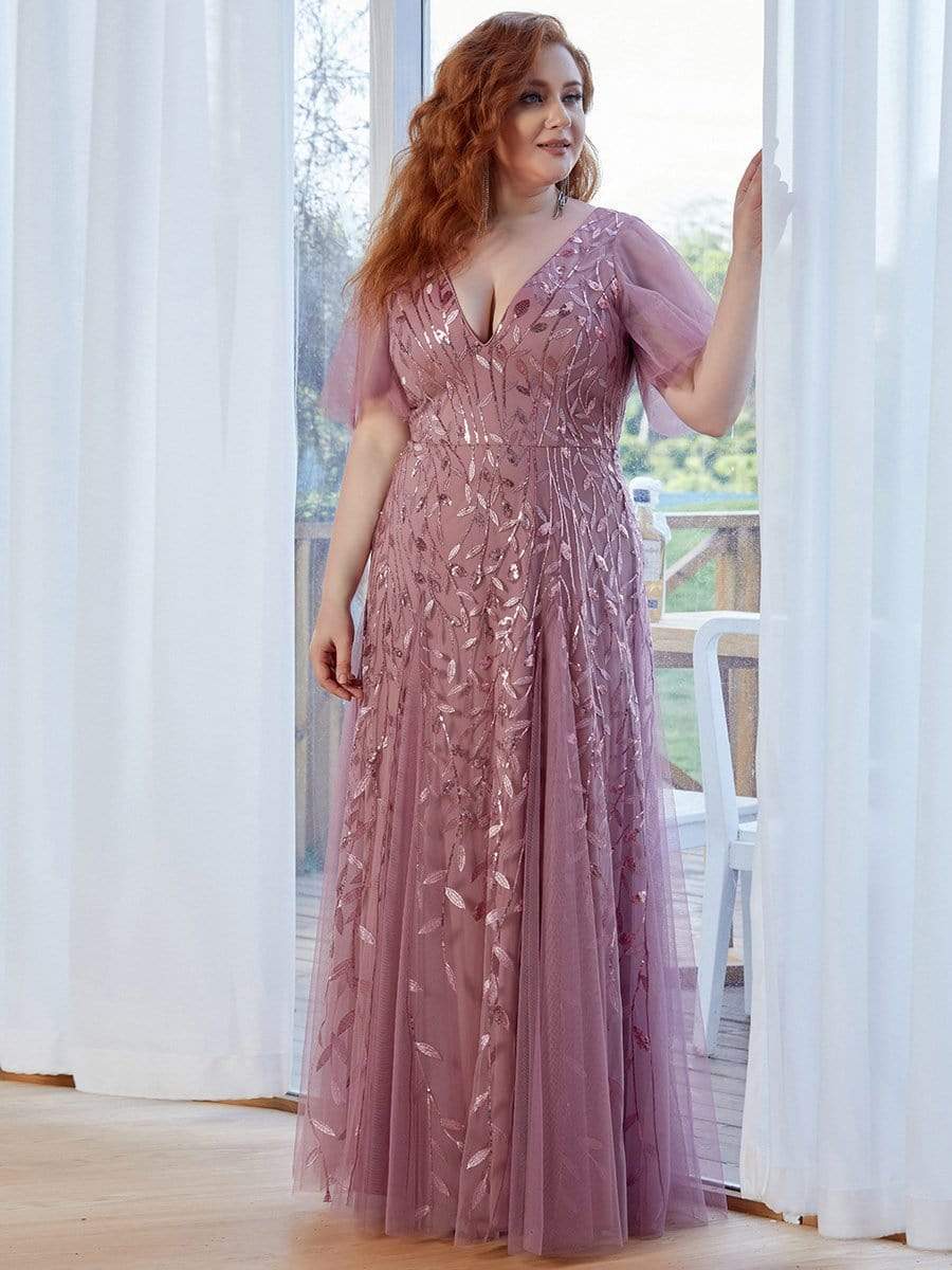 Plus Size Floor Length Formal Evening Gowns for Weddings #color_Purple Orchid 