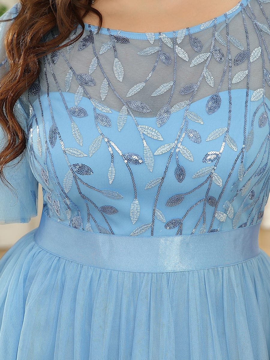 Plus Size Women's Embroidery Evening Dresses with Short Sleeve #color_Sky Blue 