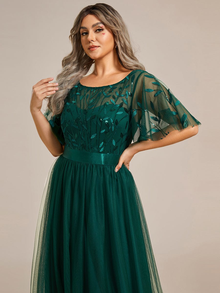 Plus Size Sequin Bodice Long Formal Evening Dresses #color_Dark Green